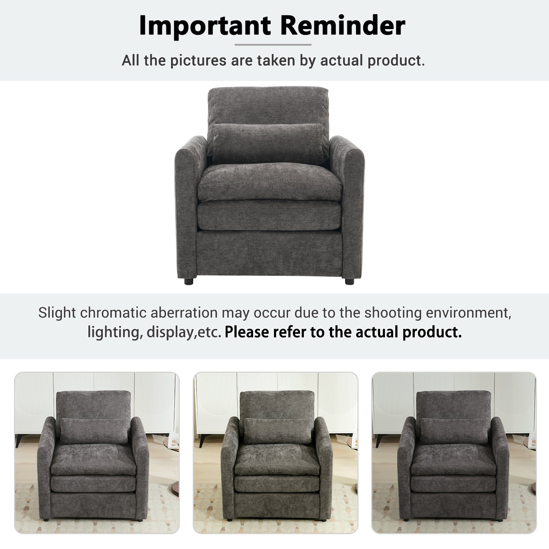 Cozy Upholstered Armchair Oversized Comfy Cloud Sofa Double Cushion Single Sofa Plush Cushion Armchair For Living Room - Gray - Image 7