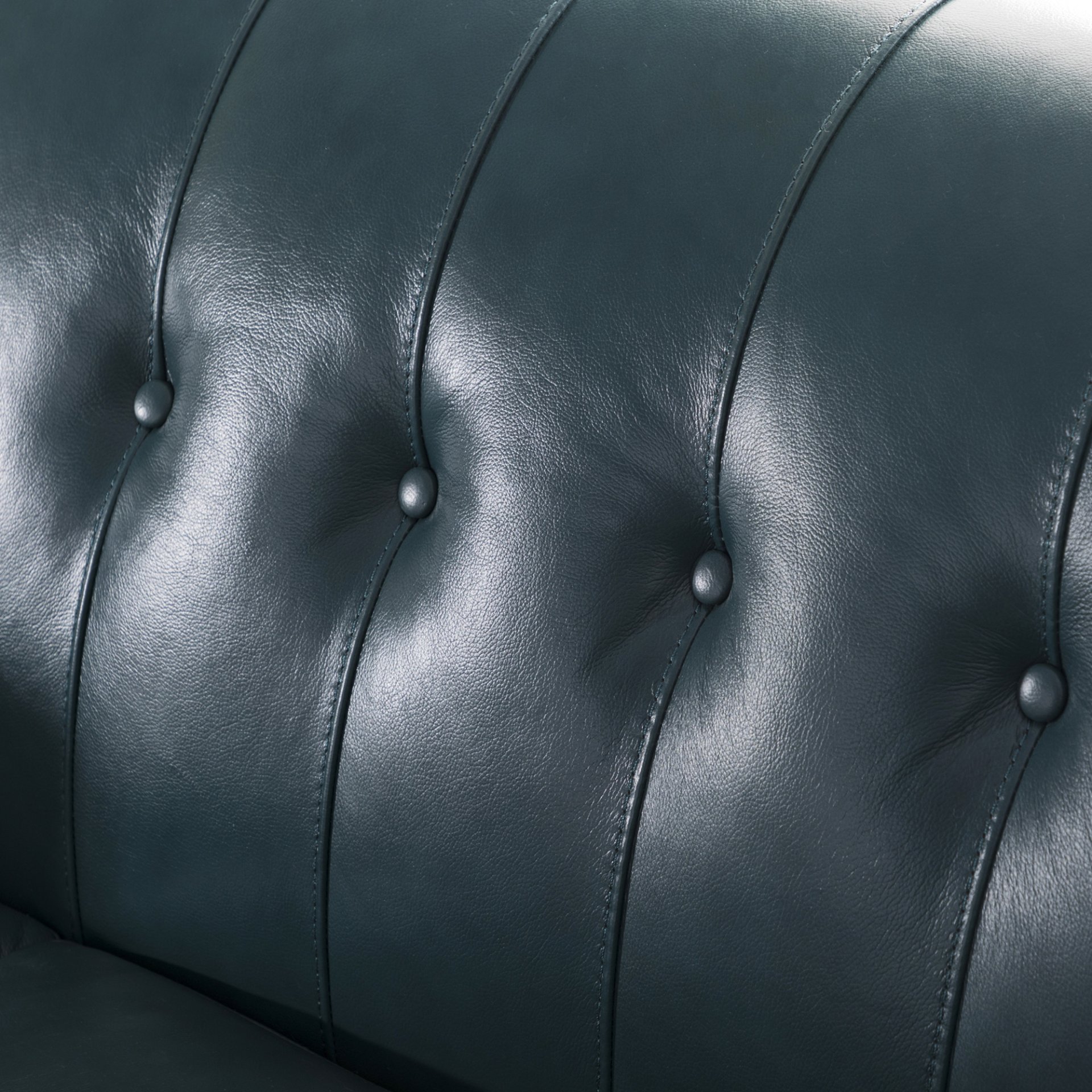 Mid-Century Tufted Leather Sofa - Turquoise - Image 4
