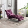Velvet Chaise Lounge Indoor, Button Tufted Upholstered Chaise Lounge Chair With Pillow For Bedroom Living Room Office - Purple - Image 7