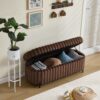 Contemporary Faux Fur Flip Top Storage Bench With - Black Metal Legs, Wide - Brown - Image 5