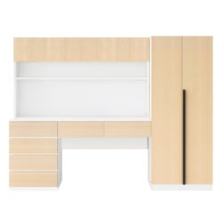 2 Door Storage Desk Wardrobe For Bedroom With Shelves And Drawers - Natural