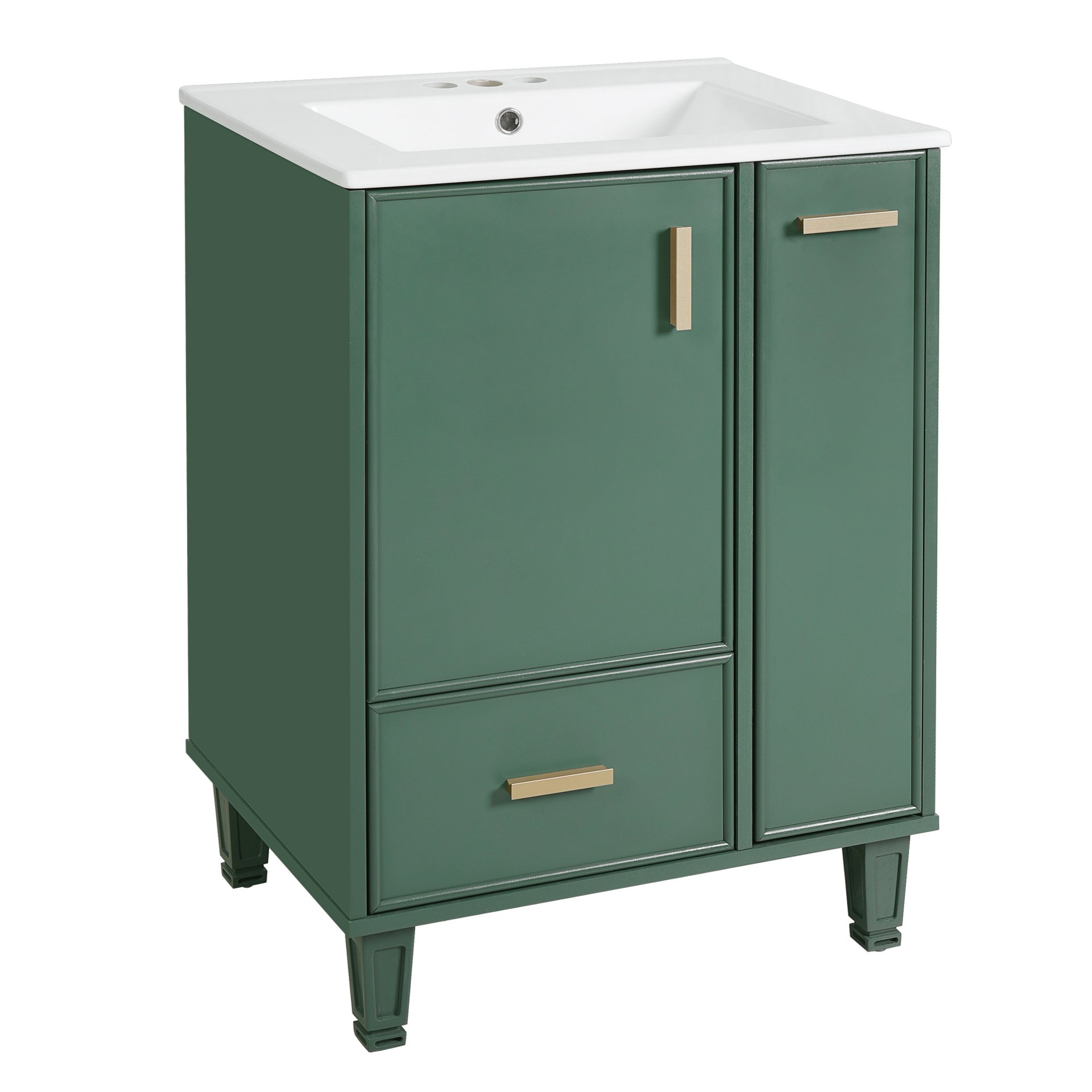 Solid Wood And 24" Bathroom Vanity With Sink, Deep Drawer, Door Shelf, 2 Tier Basket - Green - Image 12