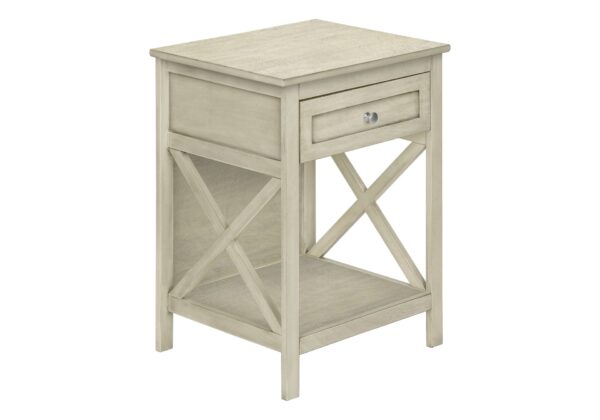 Accent End Table, 2 Tier, Storage Drawer, Transitional - White