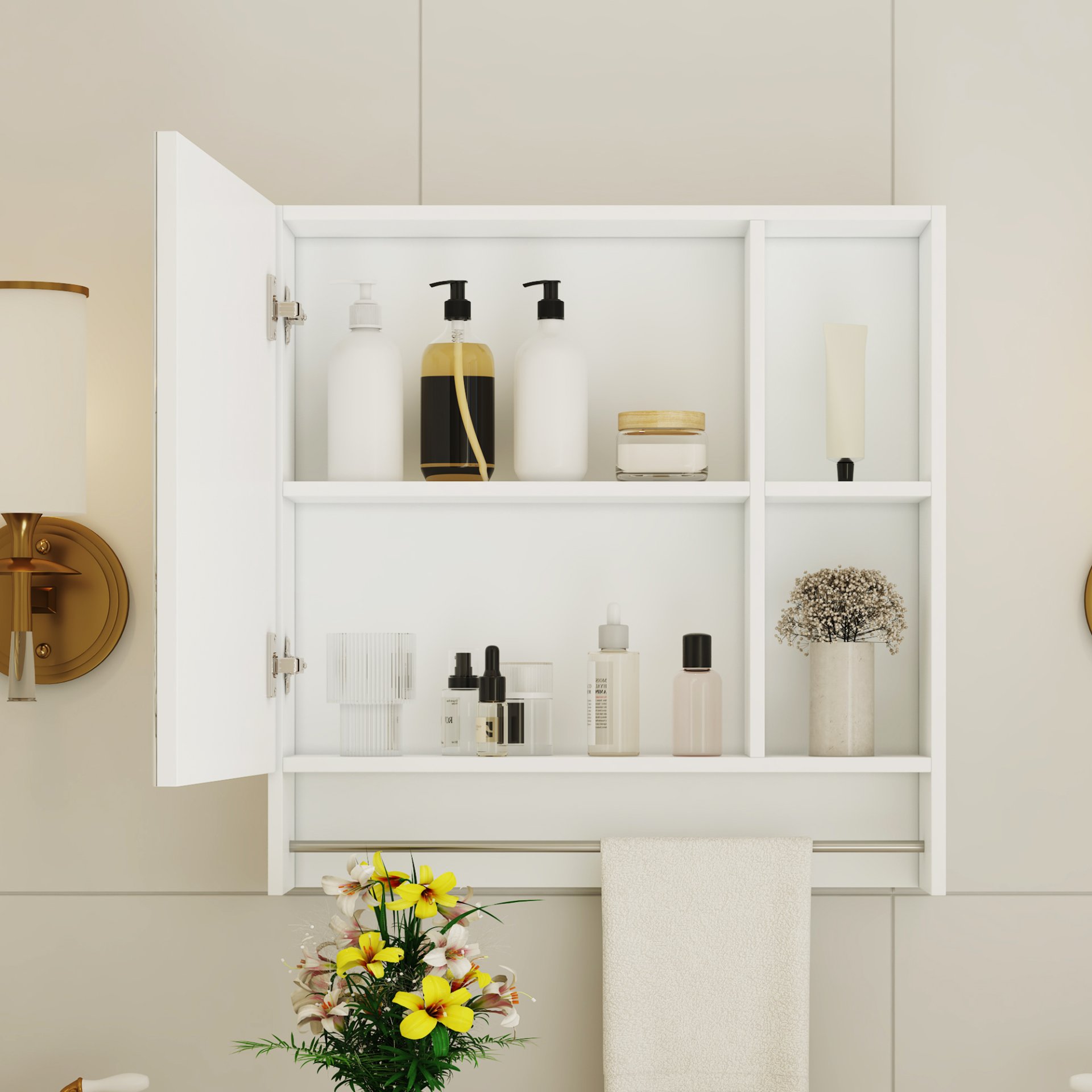 Wall Mounted Bathroom Storage Cabinet With Mirror Door, Medicine Cabinet, Over The Toilet Storage Cabinet With Shelves And Towel Rack - White - Image 5