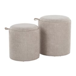 Tray - Contemporary Nesting Ottoman Set - Light Brown / Natural