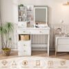 Dressing Table With Movable Mirror And LED Light, 5 Drawer Storage Organizer - White - Image 17