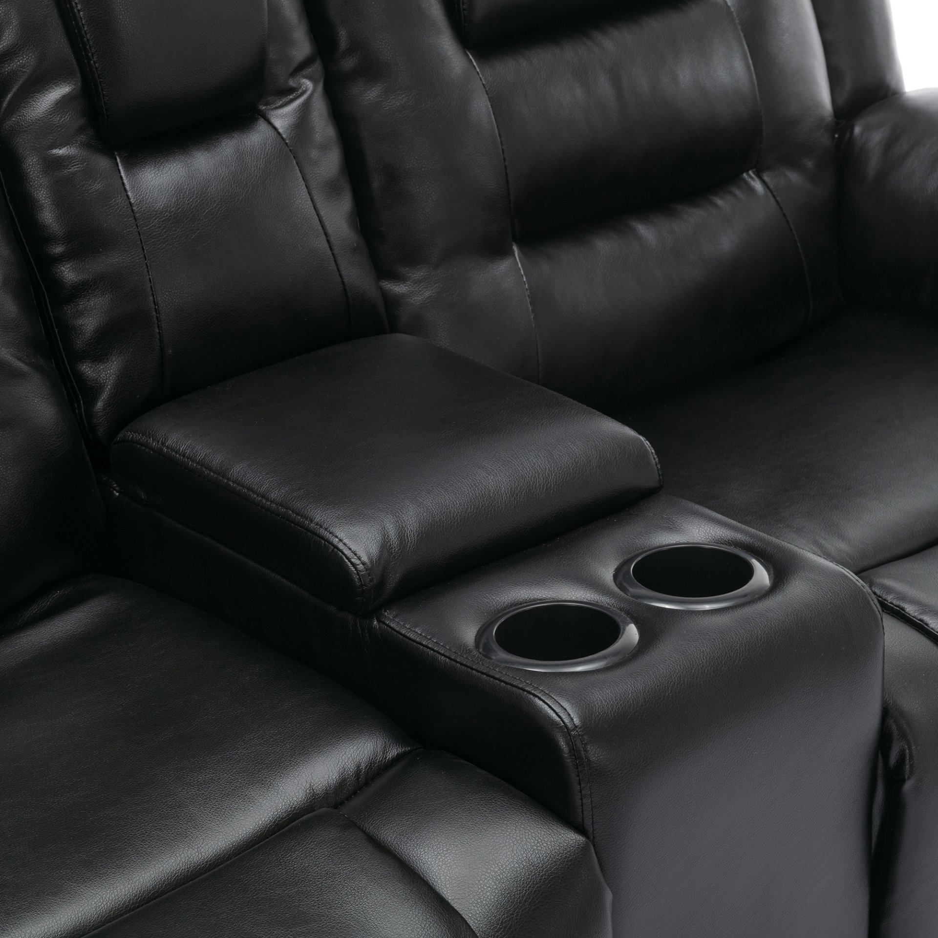 2 Seater Home Theater Recliner Manual Recliner Chair With A Storage Box And Two Cup Holders For Living Room - Black - Image 23