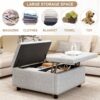 Large Square Storage Bench, Footstool With 2 Storage Doors, Mid - Century Modern Coffee Table For Living Room, Nailhead Inlay - Light Gray - Image 2
