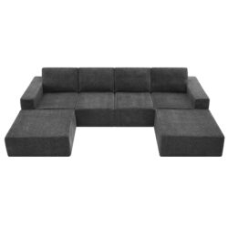 Modular U Shaped Sectional With Ottomans, Luxury Cloud Floor Couch With Deep Seat Fully Compressed Upholstered Sofa - Dark Gray