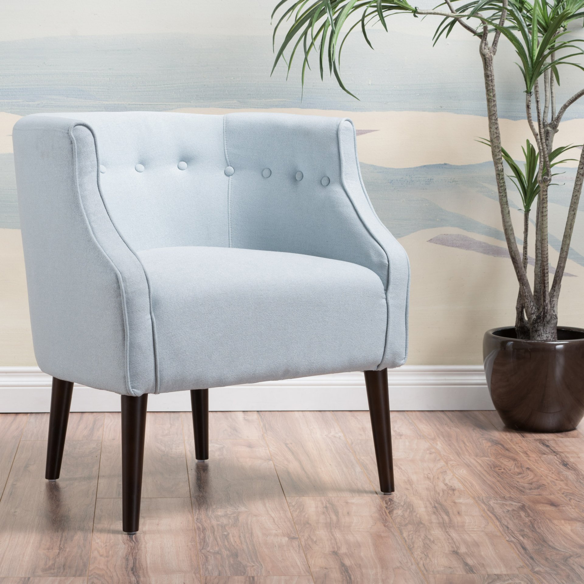 Elegant Upholstered Club Chair With Button Tufting - Light Blue - Image 6