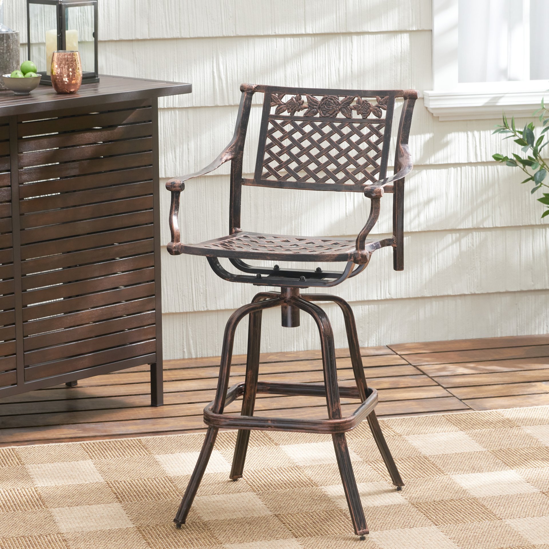 Cast Aluminum Swivel Bar Stool With Footrest - Copper - Image 2