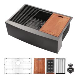 Farmhouse Kitchen Sink Workstation 33" Stainless Steel 16 Gauge Apron Front - Gunmetal Black