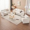 Modern Loveseat Sofa 2 Seater Plush Chenille Fabric Couch With High Density Foam Cushions - Ivory White - Image 12