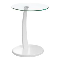 C-Shaped Accent Table Clear Tempered Glass For Living Room - White