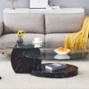 Modern Marble Pattern Double Layer Coffee Table Versatile Design With Tempered Glass And Base - Black / Transparent - Image 2