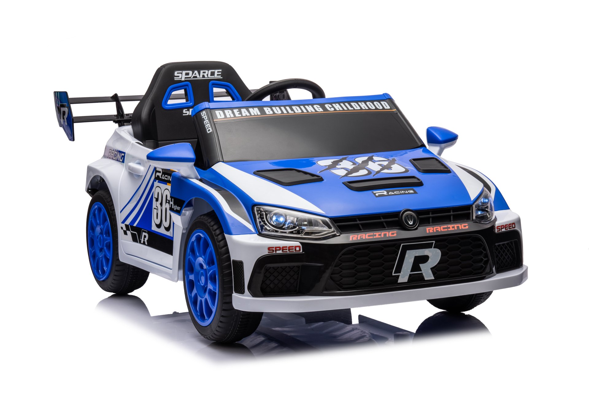12V4A 20W*2 One Button Start, Forward And Backward, High And Low Speed, Music, Front Light, Power Display, Two Doors Can Open, 2.4G R / C, Seat Belt Four Wheel Absorber Kids Ride On Car - Blue - Image 5