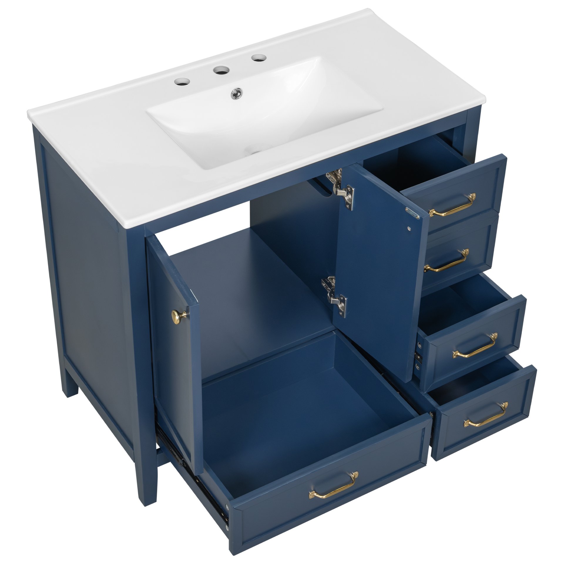 Elegant Vintage 36" Bathroom Vanity With Sink, Soft Closing Door, 4 Drawers Of Different Sizes Frame And Leg - Blue - Image 18