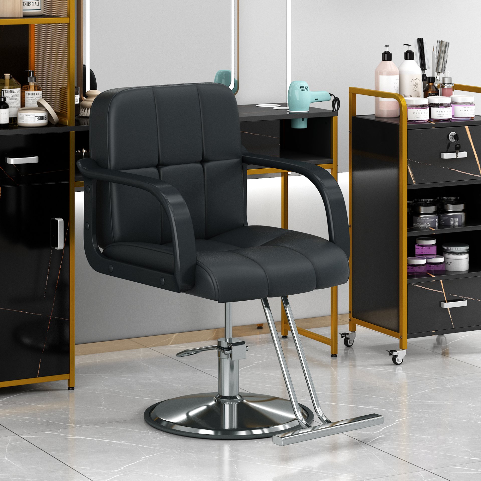 Barber Chair, Salon Chair For Hair Stylist, Stylist Chair With Heavy Duty Hydraulic Pump Adjustable Hydraulic Chair For Hair Stylist Women Man, Max Load Weight 330 Lbs - Black - Image 2