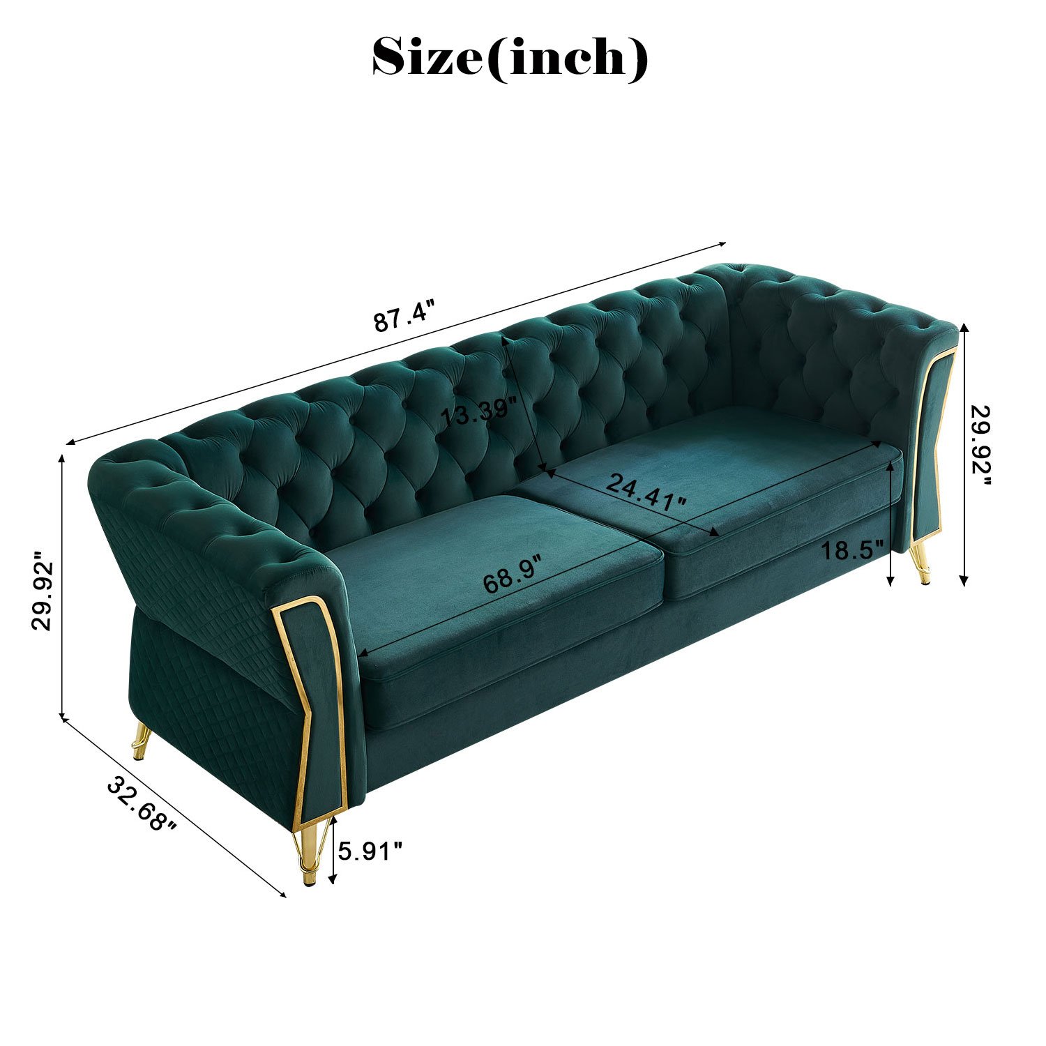 Modern Tufted Velvet Sofa For Living Room - Green - Image 12
