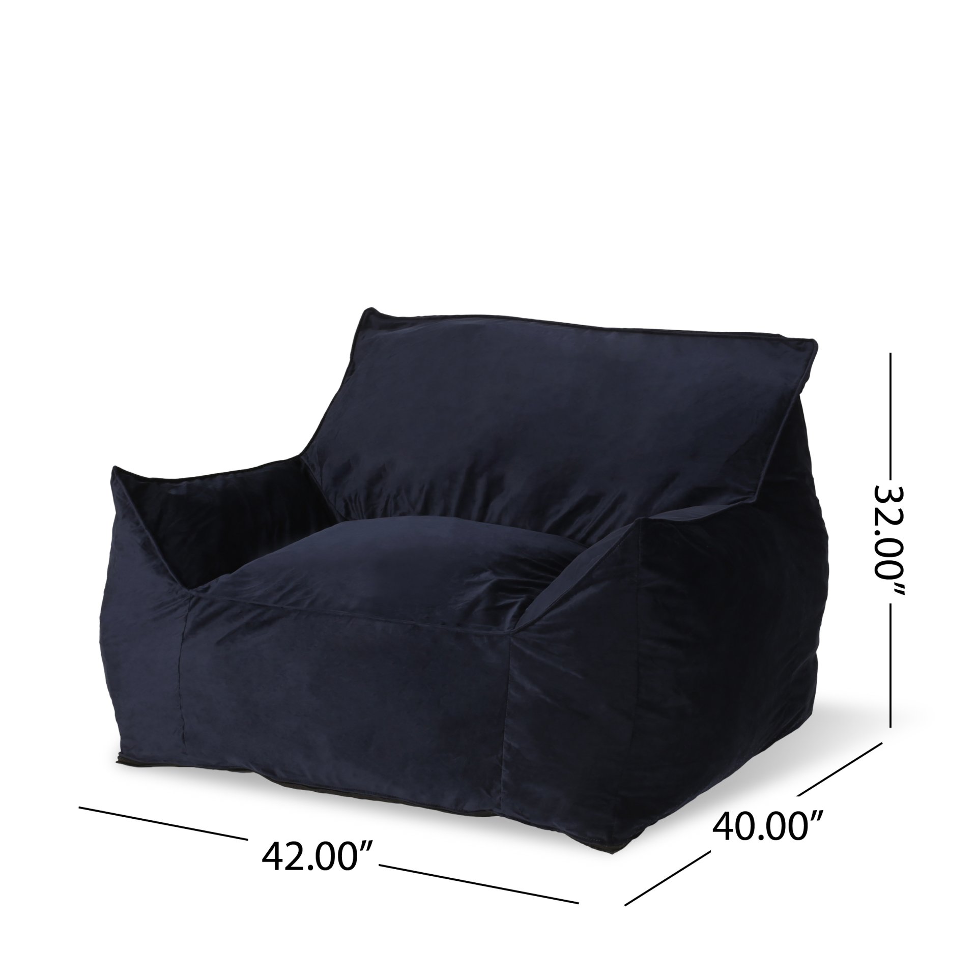 Allea - Velveteen Bean Bag Chair With Armrests - Midnight Blue - Image 3