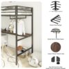 Adam - Twin Loft Bunk Bed With Cinnamon Wood Desk And Closet Rod - Black - Image 5