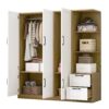 3 Door Storage Wardrobe For Dedroom With Shelves And 2 Drawers, Side Storage Shelves - White - Image 7