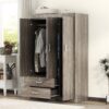 3 Door Wardrobe With 2 Drawers, Grain Effect - Gray - Image 7