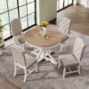 Functional Furniture Retro Style Dining Table Set With Extendable Table And 4 Upholstered Chairs For Dining Room And Living Room - Natural / Off White - Image 5