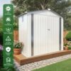 Garden Tool Shed, Storage Shed With Peaked Roof Waterproof Lockable Door - White / Gray - Image 10