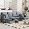Modern U Shape Modular Sofa, 6 Seat Chenile Sectional Couch Set With 2 Pilows Included, Freely Combinable Indoor Funiture For Living Room, Apartment, Office - Light Gray - Image 11