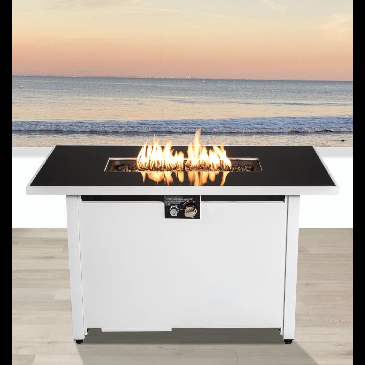 Outdoor 43" Rectangular Fire Pit Table With Adjustable Flame Control - White - Image 9