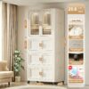 Folding Wardrobe Cabinet Wide White Plastic With Magnetic Doors, Wheels, And 10 Hangers - Cream White - Image 8