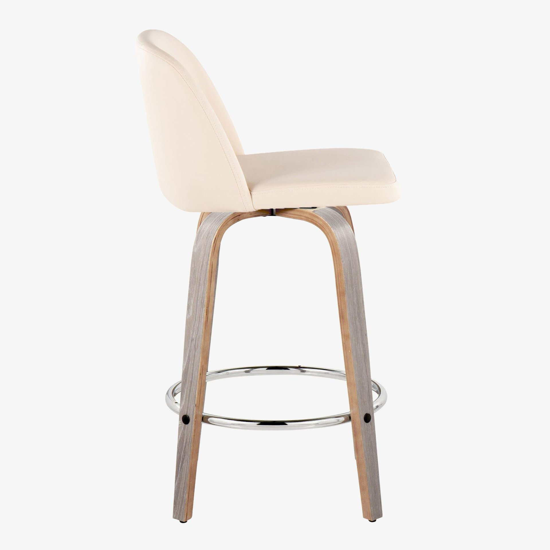 Toriano - Contemporary Fixed Height Counter Stool With Swivel With Round Footrest (Set of 2) - Light Gray / Cream - Image 3