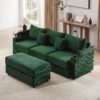Modern Style 3 Seater Sofa Sectional Sofa Couch With Storage Space, A Movable Ottoman, Two USB Ports, Two Cup Holders, A Phone Holder For Living Room - Green - Image 15