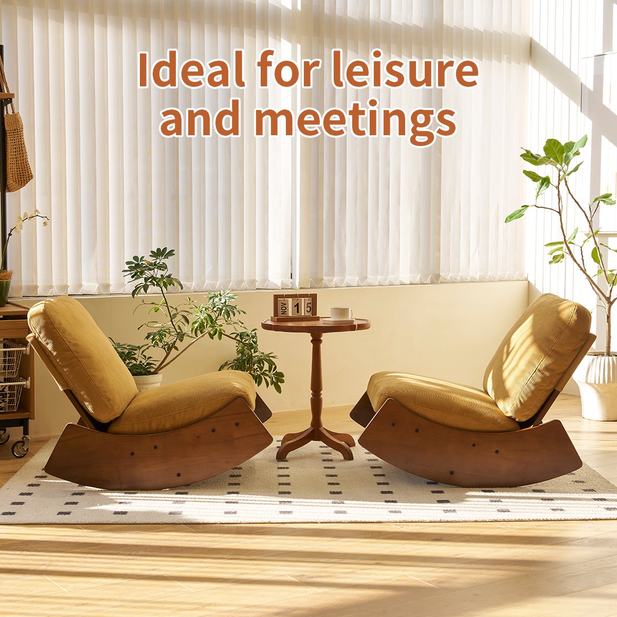 Comfortable Glider Rocking Chair, High - Quality Upholstery Glider Chair, Solid Wood Frame, Perfect For Multiple Settings Accent Reading Chair For Bedroom, Living Room, Nursery - Orange - Image 3