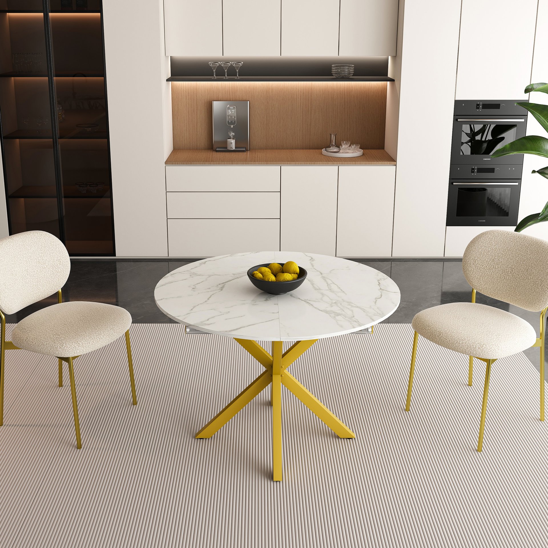 Round Dining Table With Extendable Blades, X Base, Fits 4 - 6 People - White - Image 10