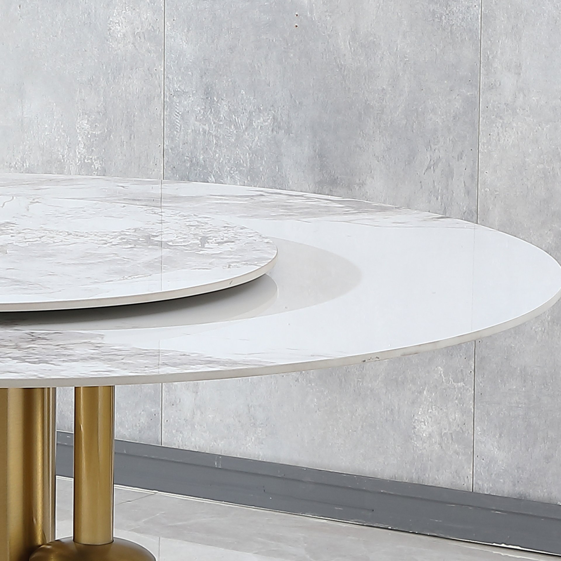 53" Round Marble Dining Table With Lazy Susan, Dining Room, Dinette (Table Only) - Gold / Gold / White - Image 5