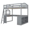 Full Loft Bed With U Shaped Desk, Storage Compartments And Tri Fold Mirror - Gray - Image 21
