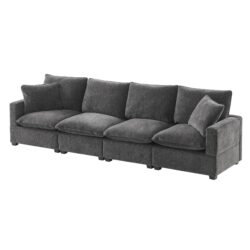 Modern Modular Sofa, 4 Seat Chenille Sectional Couch Set With 2 Pillows Included, Freely Combinable Indoor Funiture - Black / Gray