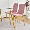 Modern Simple Light Luxury Dining Chair With Gold Metal Legs (Set of 4) - Pink Flannelette - Image 11
