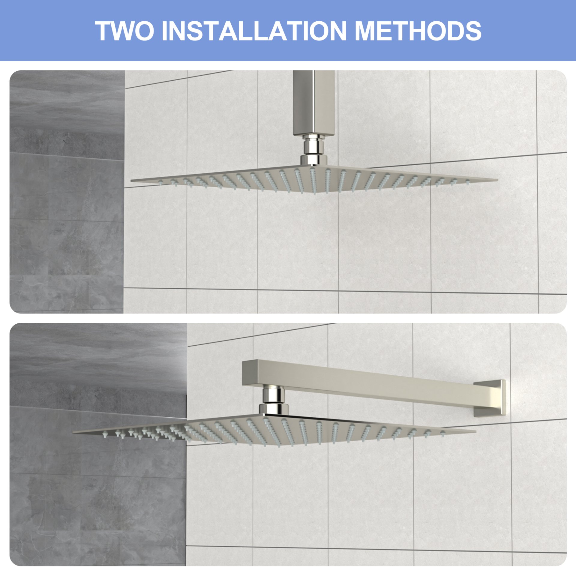 Modern 10" Square Rainfall Shower Head & Stainless Steel Wall Or Ceiling Mount Luxury Spa Shower Panel - Brushed Nickel - Image 6