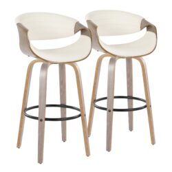 Symphony - Mid-Century Modern Fixed Height Barstool With Swivel With Round Footrest (Set of 2) - Light Gray / White