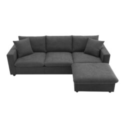 Modern Sectional Sofa, L-Shaped Couch Set With 2 Free Pillows, 4 Seat Polyester Fabric Couch Set With Convertible Ottoman - Dawn Gray