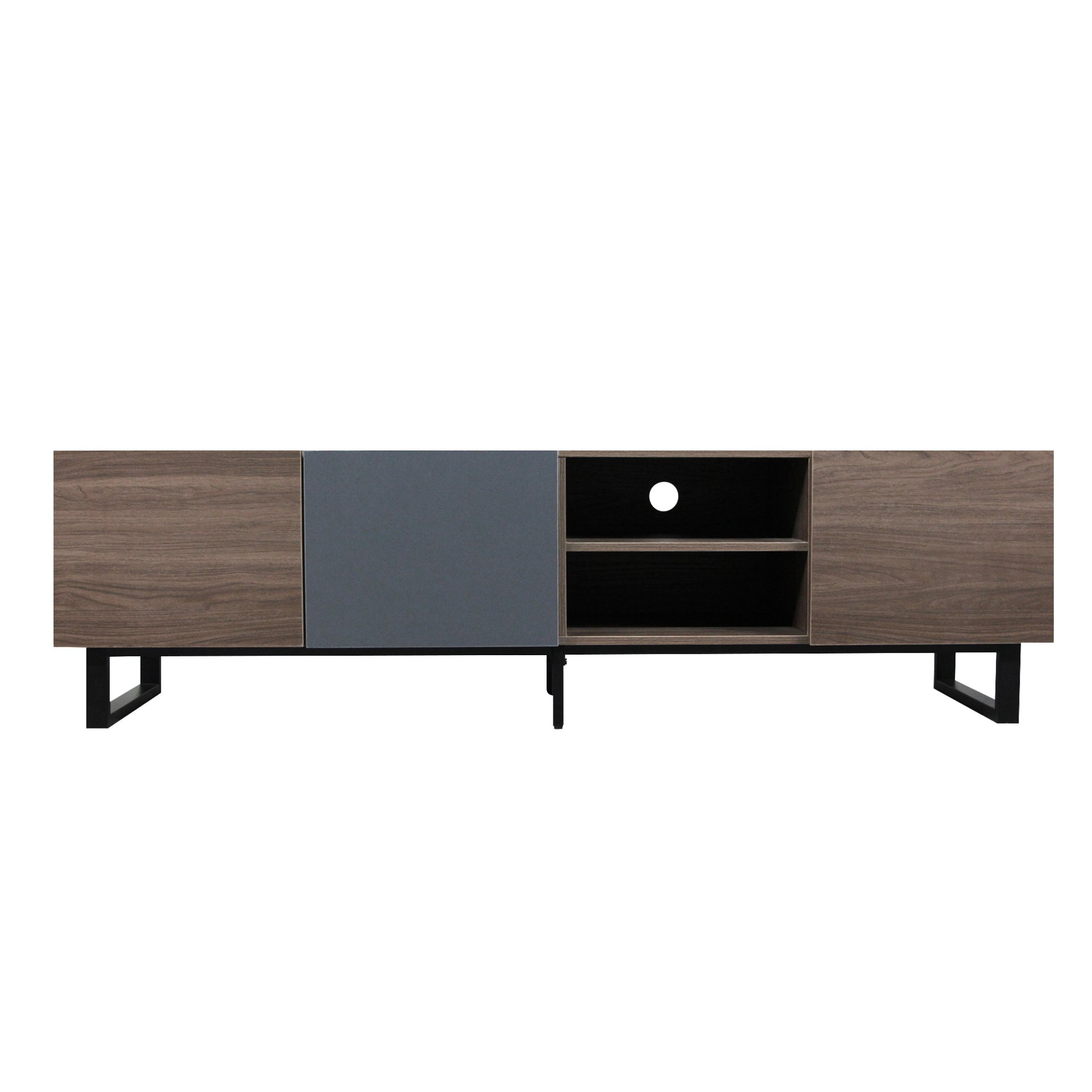 Modern TV With 3 Cabinets & Open Shelves, Color-Matching Media Console Table For Tvs Up To 80'', Entertainment Center With Drop Down Door For Living Room - Dark Brown - Image 13