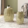 Modern Round Metal Hollow Side Table Set With Openwork Design - Gold - Image 2