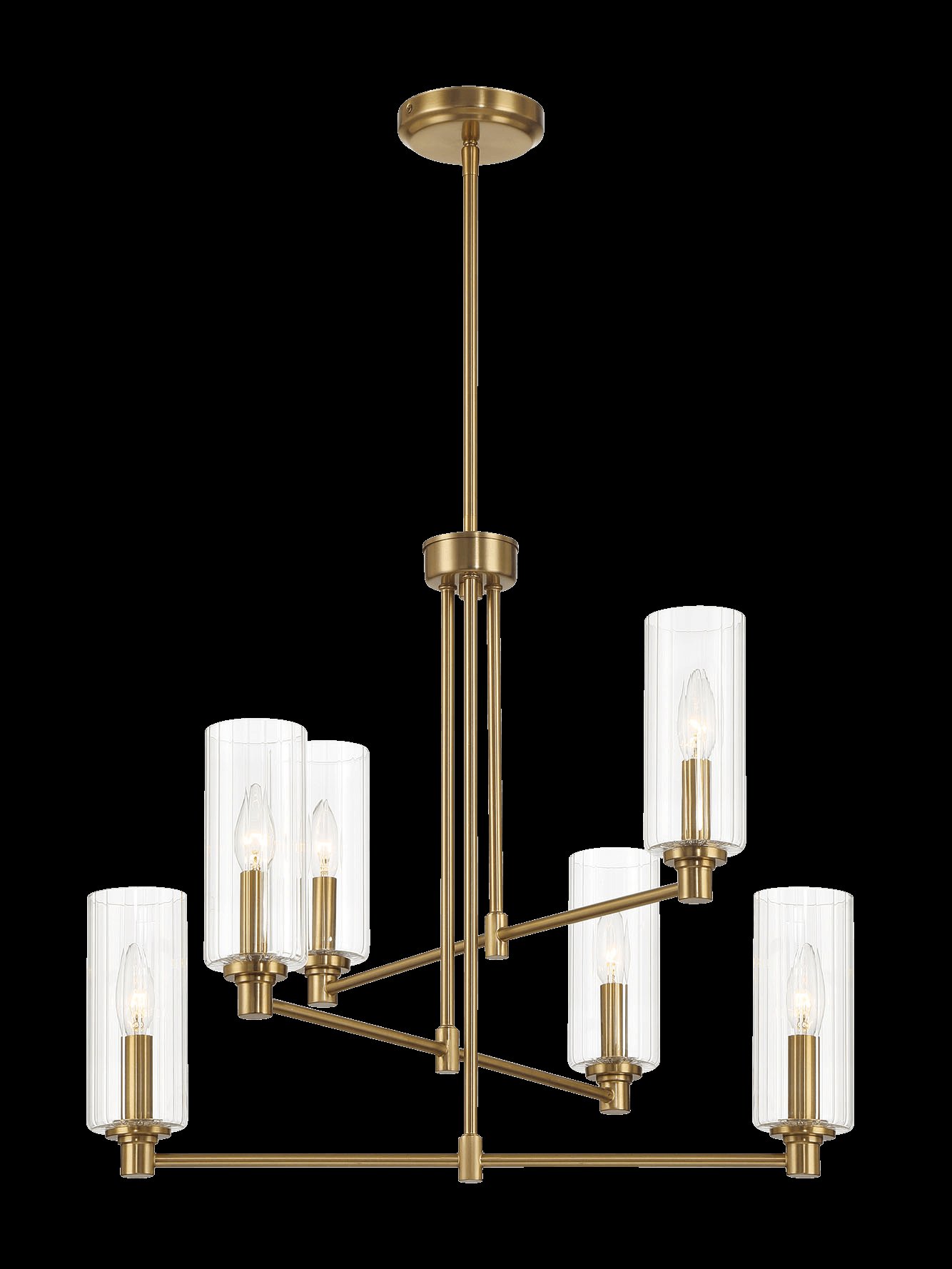 Timeless - 6 Lights Chandelier With Clear Ribbed Satin - Antique Brass / Clear / Gold - Image 2