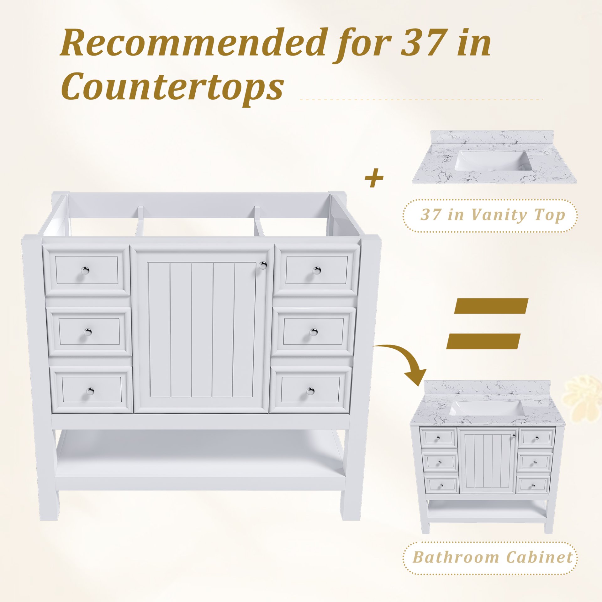 36" Bathroom Vanity With 1 Cabinet And 3 Drawers 1, Storage Solution - White - Image 4
