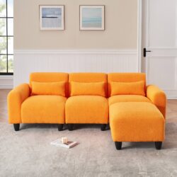 Teddy Fleece Creative Sofa Can Be Assembled Into A Two-Seater Sofa With A Single Couch With Three Waist Pillows To Perfectly Stretch Your Waist For Small Apartment Bedroom Spaces - Orange