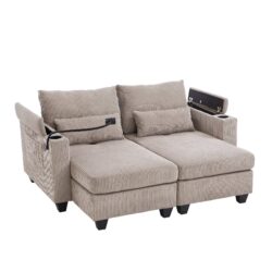 Convertible Chaise Lounge Loveseat Sofa Bed With USB Ports, Cup Holders, Phone Holder, Storage - Brown