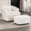 Swivel Chair With Ottoman, Modern Luxury Velvet Swivel Accent Chair, Comfy Round Armchair, Single Sofa Armchair With Lounge Seat For Bedroom / Office / Reading Spaces - Beige - Image 2